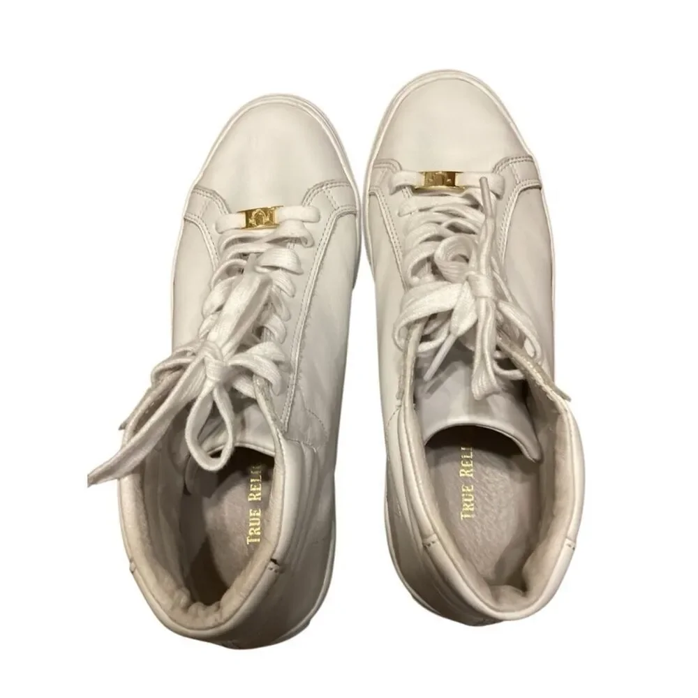 True Religion Mens Leather White Mid Trainers Sneakers Shoes size 7